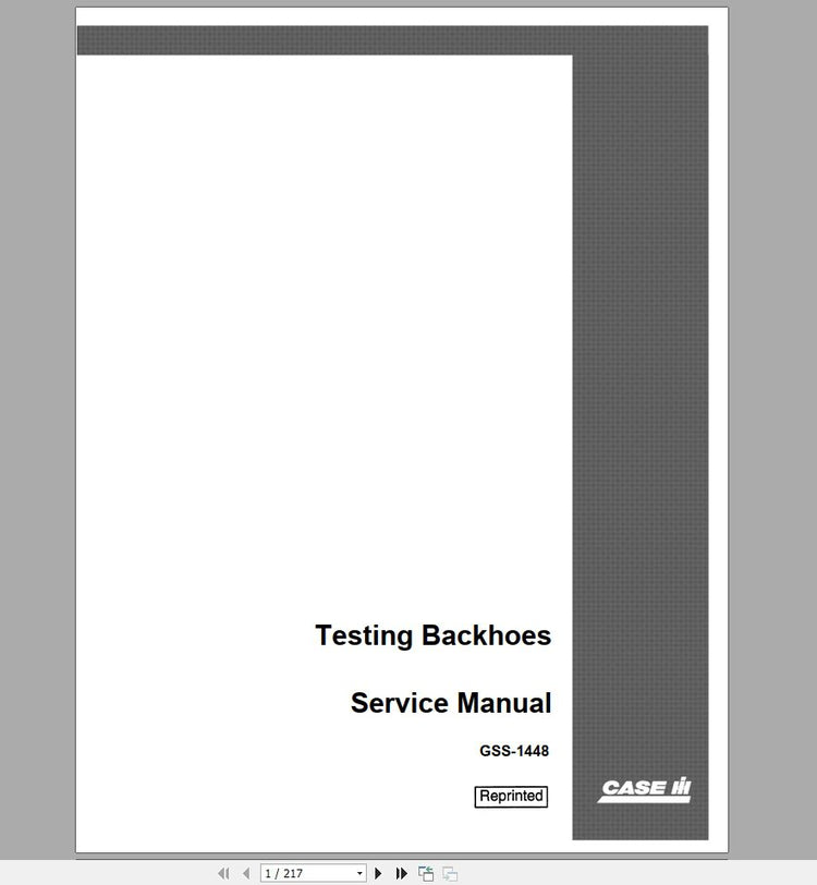Case IH Tractor Testing Backhoes Service Manual GSS-1448 PDF
