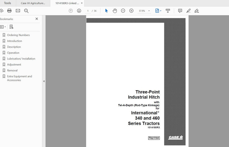 CASE IH TRACTOR THREE POINT INDUSTRIAL HITCH WITH TEL A DEPTH & TRACTION CONTROL 1014180R3 OPERATOR’S MANUAL - PDF FILE