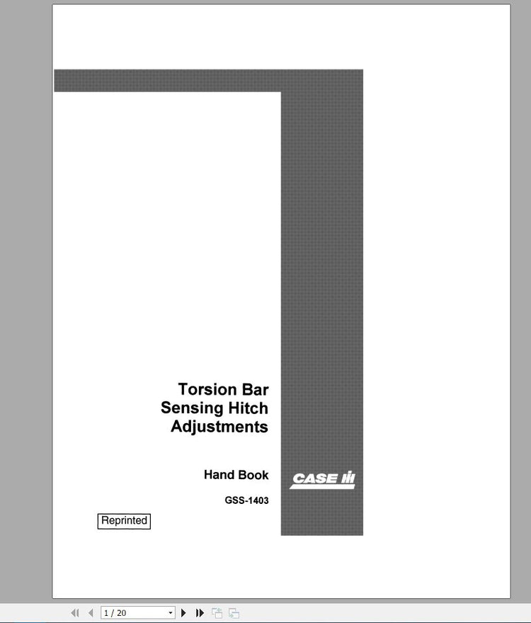 CASE IH Tractor Torsion Bar Sensing Hitch Adjustments Service Manual GSS1403 – PDF