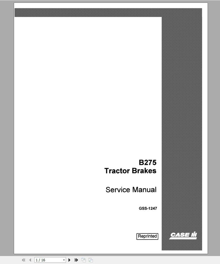 CASE IH Tractor B-275 Tractor Brakes Service Manual GSS1247 – PDF File