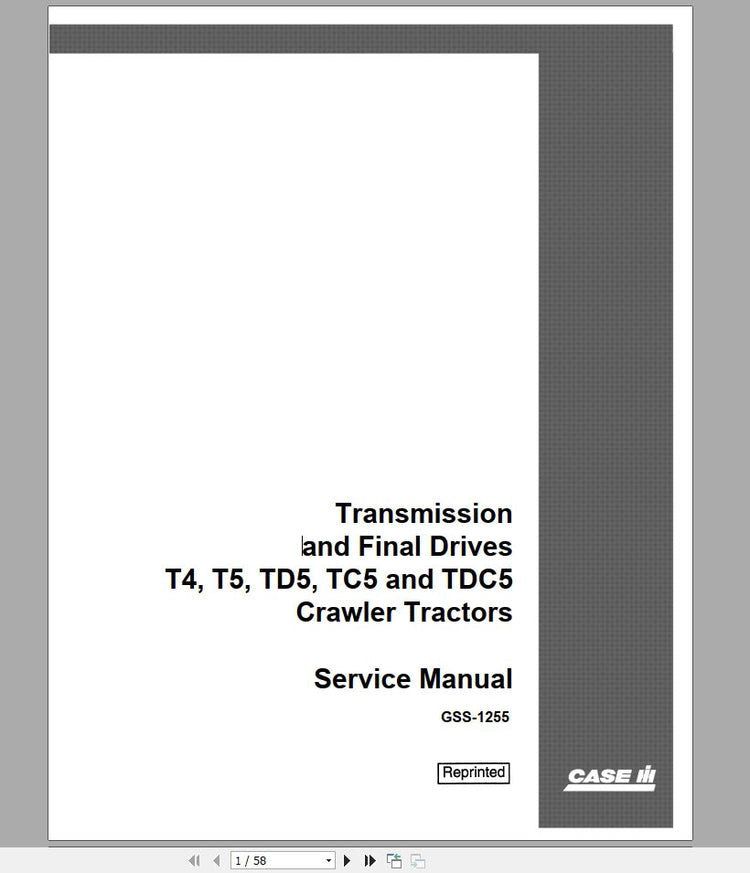 CASE IH Tractor Transmission & Final Drive T4, T5, TD5, TC5, TDC5 Service Manual GSS-1255 – PDF