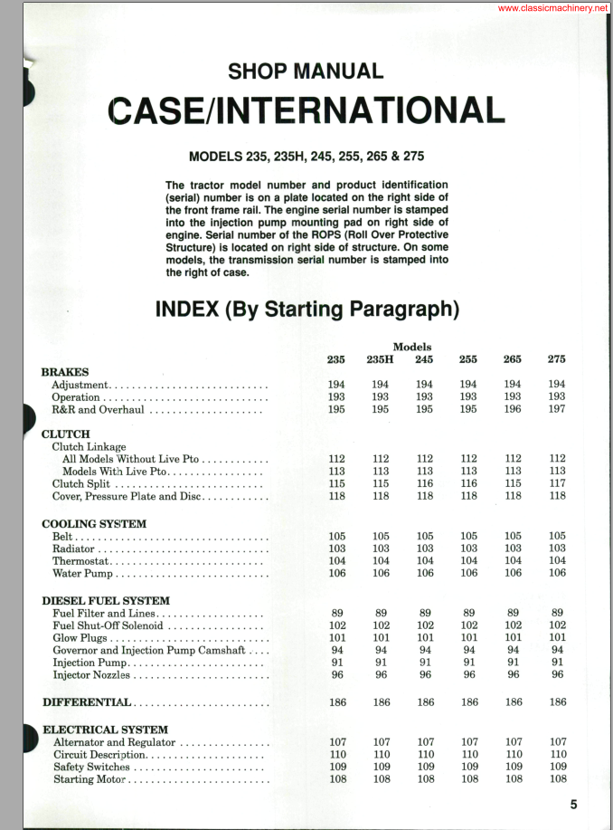 CASE International 235-275 Series Shop Manual PDF