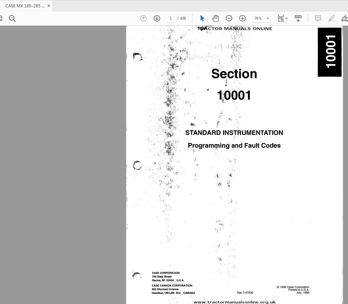 CASE MX 185-285 TRACTOR RAC 7-87830 TECHNICAL REPAIR MANUAL - PDF FILE