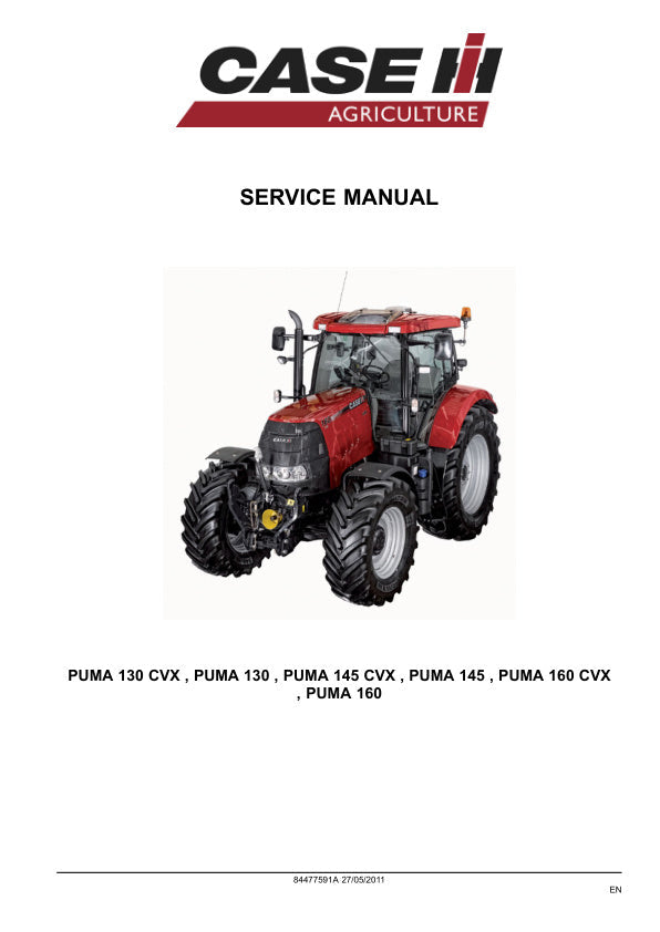 CASE PUMA 130,145,160 CVX TRACTOR SERVICE MANUAL 84477591A - PDF FILE