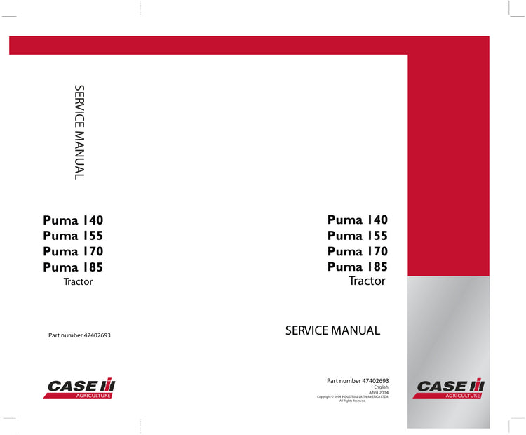 CASE PUMA 140, 155, 170, 185 TRACTOR SERVICE MANUAL 47402693 PDF FILE