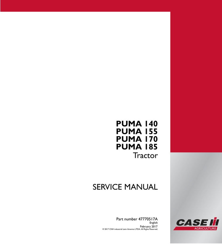 CASE PUMA 140, 155, 170, 185 TRACTOR SERVICE MANUAL 47770517A - PDF FILE
