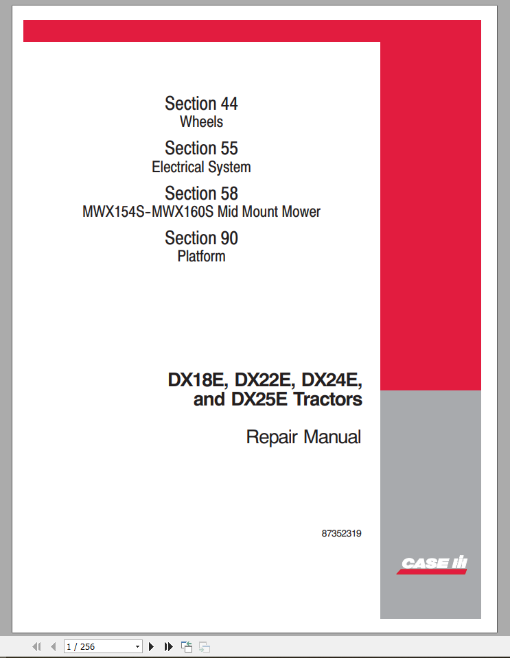 CASE TRACTOR DX18E, DX22E, DX24E, DX25E REPAIR MANUAL - PDF FILE