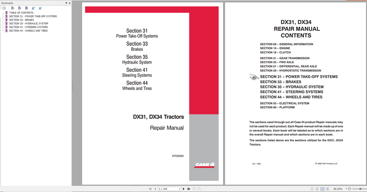CASE TRACTOR DX31, DX34 REPAIR MANUAL - PDF FILE