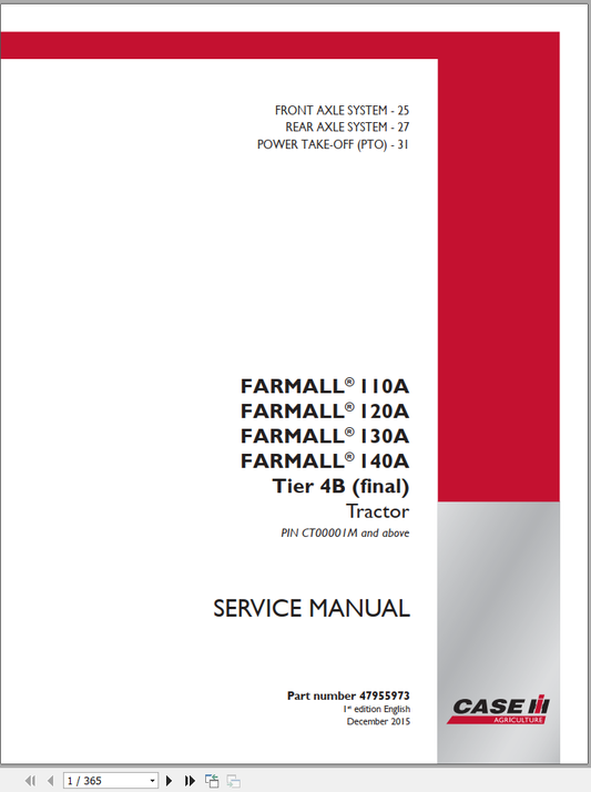 CASE Farmall 110, 120, 130, 140A Tier 4B Tractor Service Manual