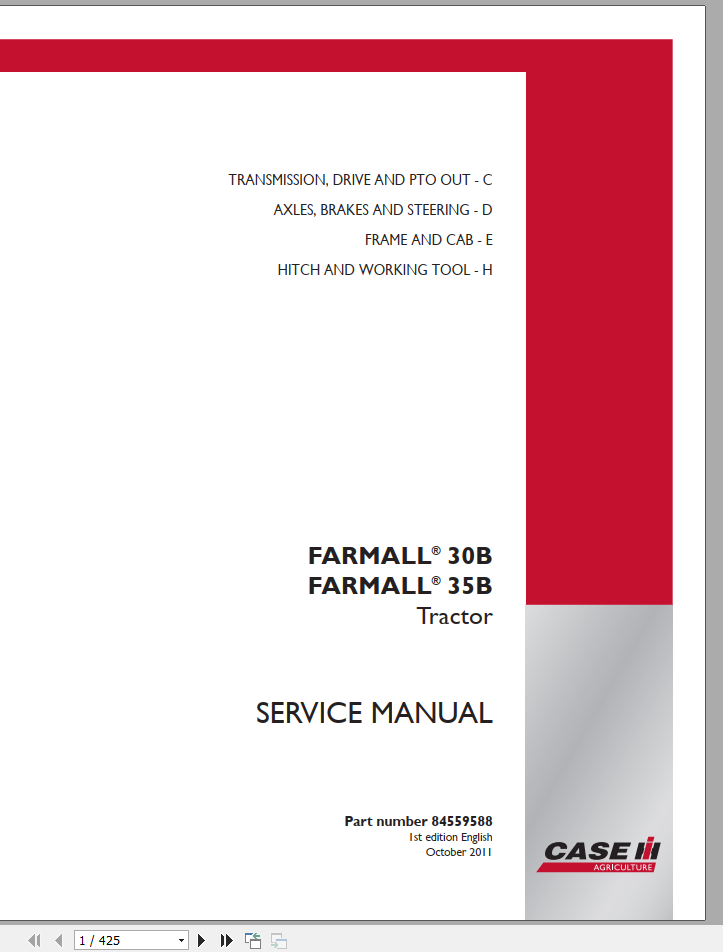 CASE TRACTOR FARMALL 30, 35 B SERVICE MANUAL - PDF FILE