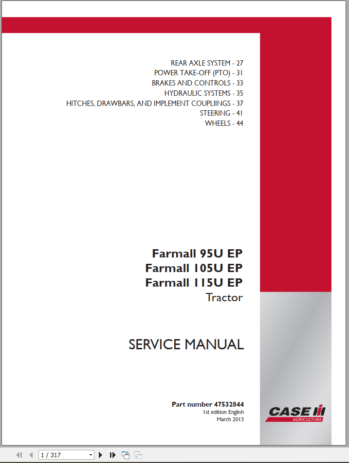 CASE TRACTOR FARMALL 95 105, 115 U EP SERVICE MANUAL - PDF FILE