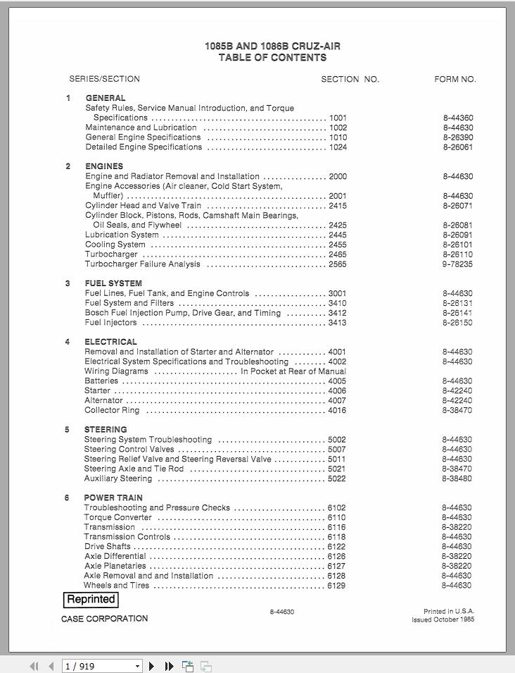 CASE TRACTOR FELLER BUNCHER 1085B, 1086B CRUZ AIR SERVICE MANUAL 8-44630R0 - PDF FILE