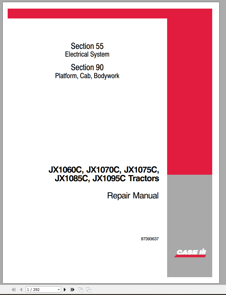 CASE TRACTOR JX1060C, JX1070C, JX1075C, JX1085C, JX1095C REPAIR MANUAL - PDF FILE
