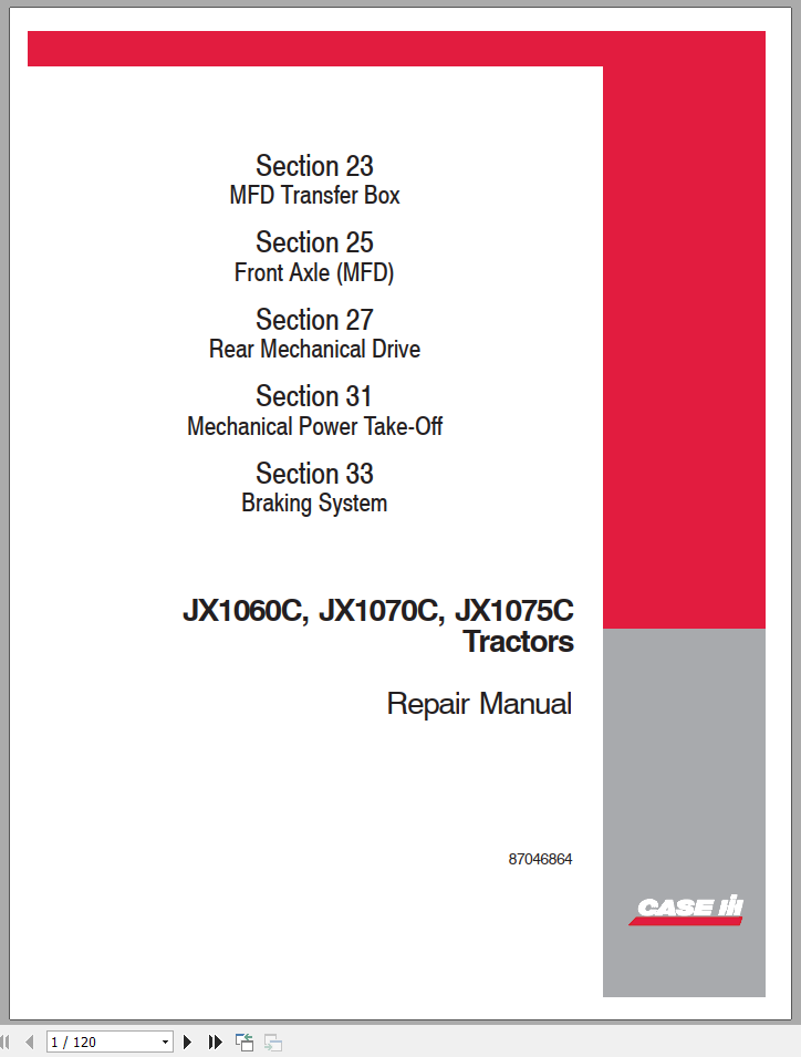 CASE TRACTOR JX1060C JX1070C JX1075C REPAIR MANUAL - PDF FILE