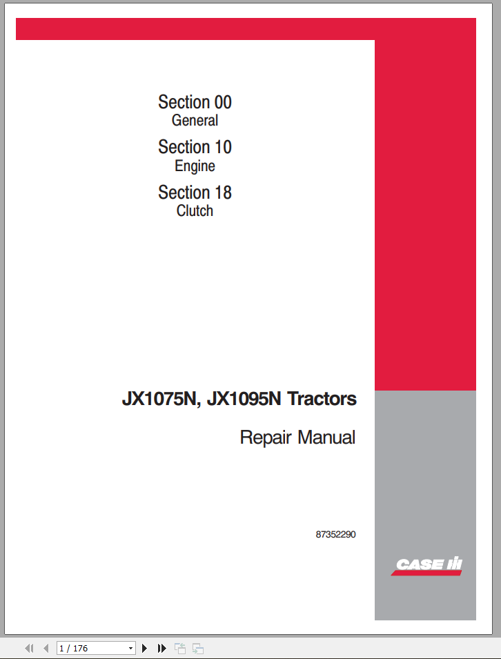 CASE TRACTOR JX1075N, JX1095N REPAIR MANUAL - PDF FILE