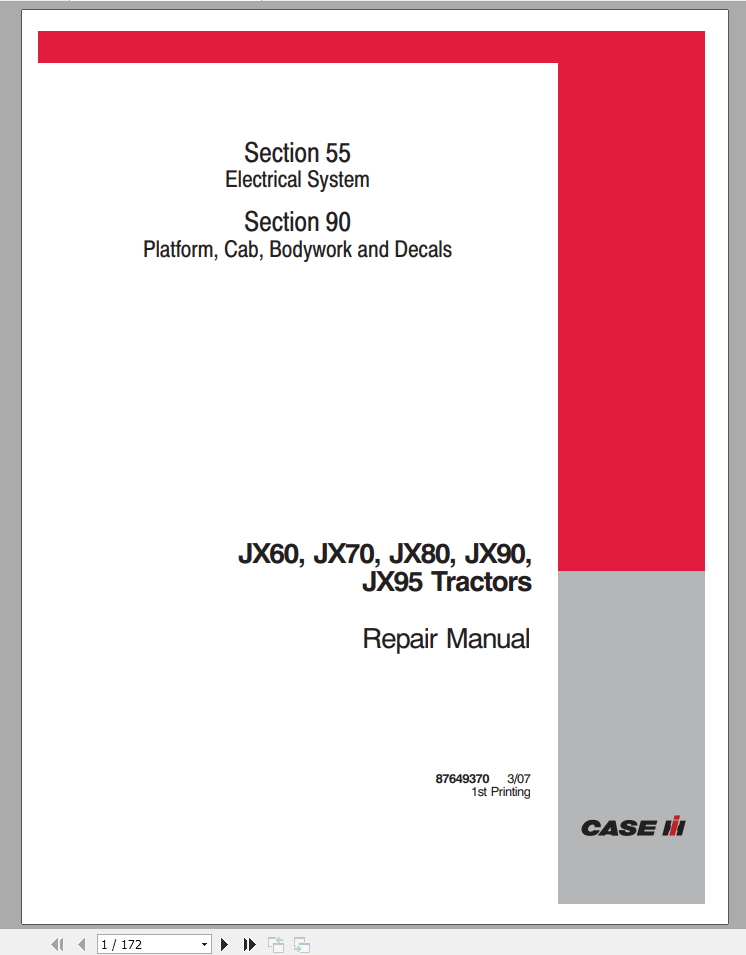 CASE Tractor JX60, JX70, JX80, JX90, JX95 Repair Manual - PDF File