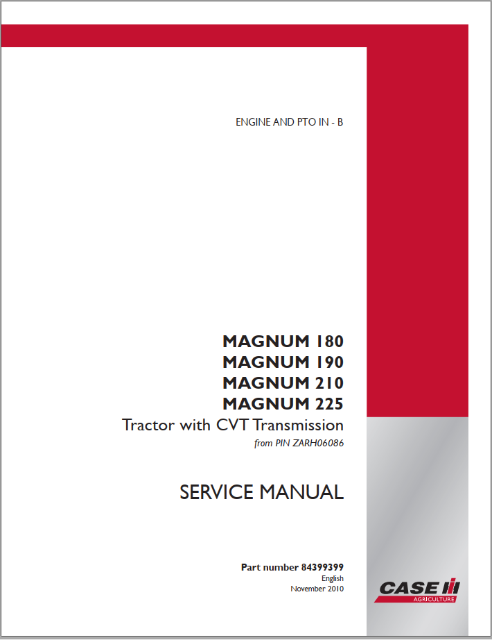 CASE TRACTOR MAGNUM 180, 190, 210, 225 CVT SERVICE MANUAL - PDF FILE