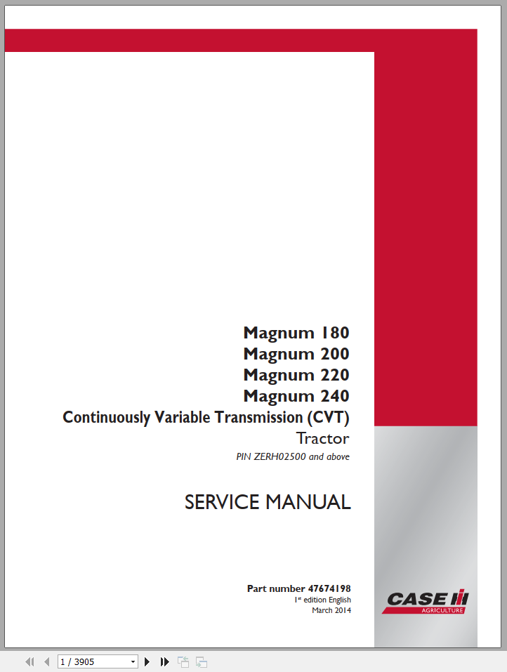 CASE Magnum 180, 200, 220 & 240 CVT Tractor Service Manual PDF