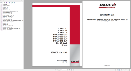 CASE PUMA 185, 200, 220 & 240 CVT Tier 4B Tractor Service Manual PDF