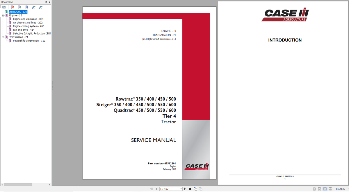 CASE Rowtrac Steiger Quadtrac 350–660 Tier 4 Tractor Service Manual