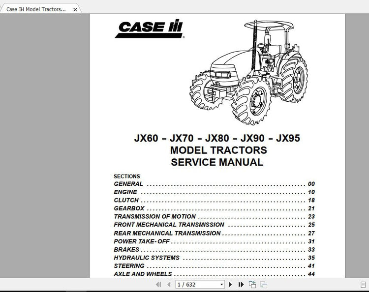 CASE IH MODEL TRACTORS JX60 – JX70-JX80-JX90-JX95 SERVICE MANUAL - PDF FILE
