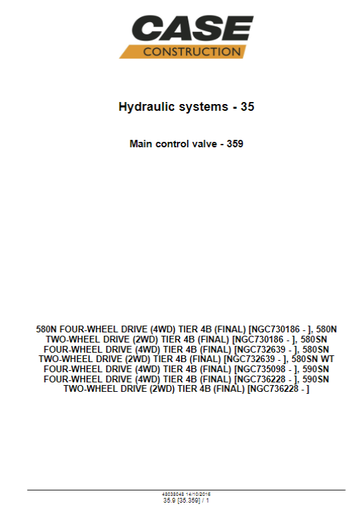 Case 580N, 580SN WT, 580SN, 590SN Tier B Tractor Loader Backhoe Service Manual 48080067 - (3 Files)