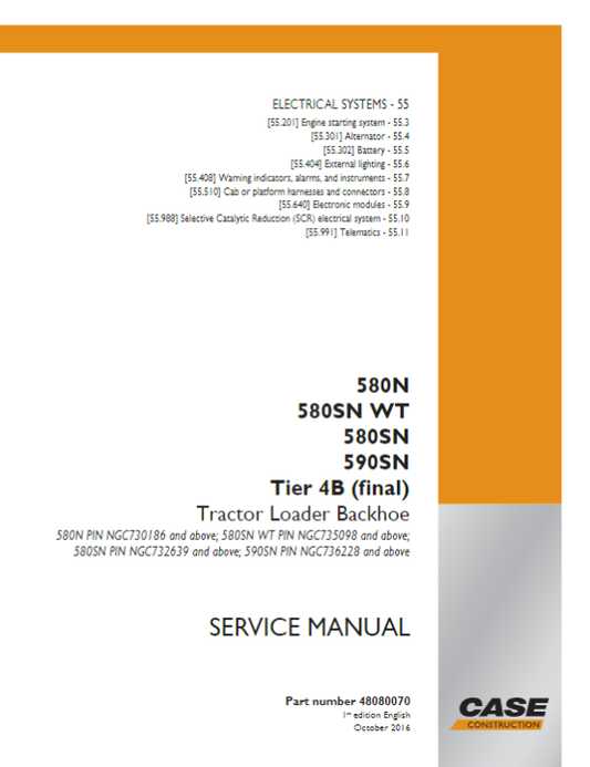 Case 580N, 580SN WT, 580SN, 590SN Tier B Tractor Loader Backhoe Service Manual 48080070 - PDF File Download