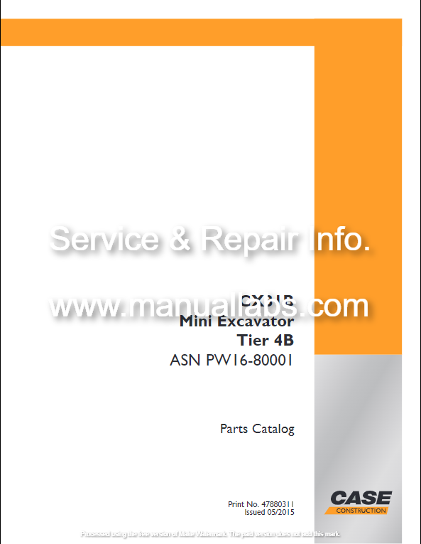 Case CX31B Tier 4B Mini Excavator Parts Catalog Manual 47880311 - PDF File Download