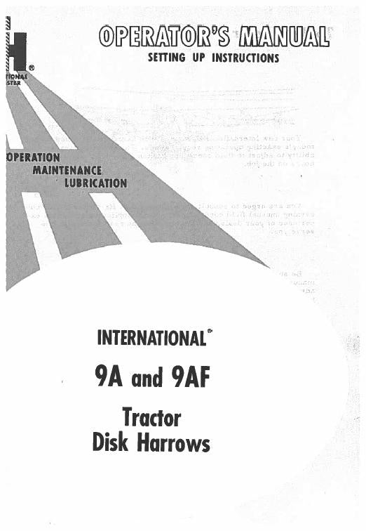 Case IH 9A, 9AF Tractor Disk Harrows Operator's Manual 1005828R8 - PDF File Download