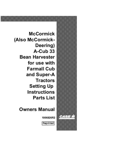Case IHCUB-A- 33 Bean Farmall Operator's 1006826R2