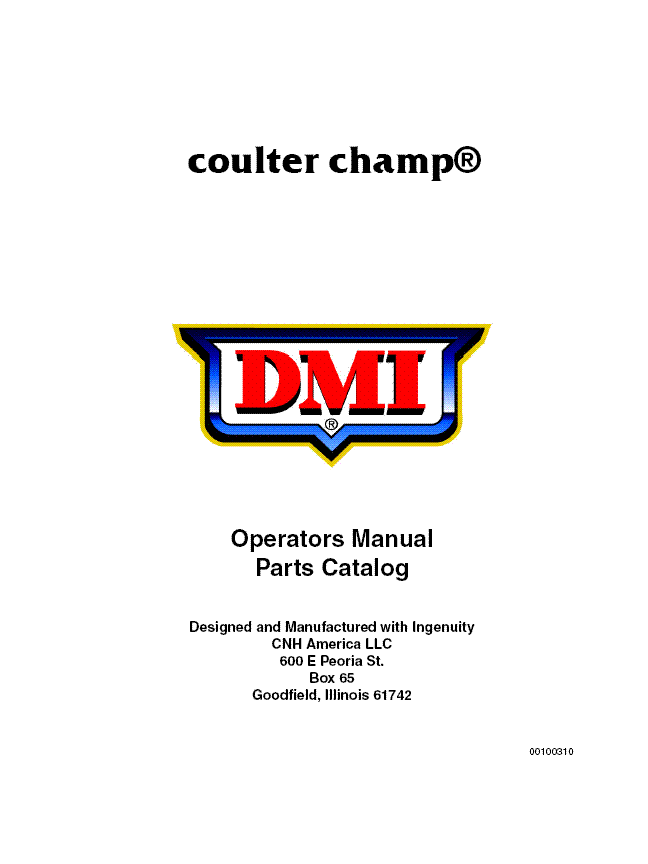 Case IH DMI coulter-champ 04 Operator's & Parts Catalogue Manual 00100310 - PDF File Download