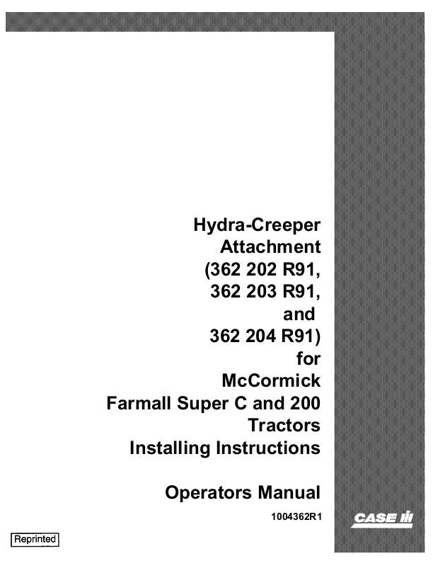 Case IH Hydra Creeper Attachment for Tractors Operator's Manual 1004362R1 - PDF File Download