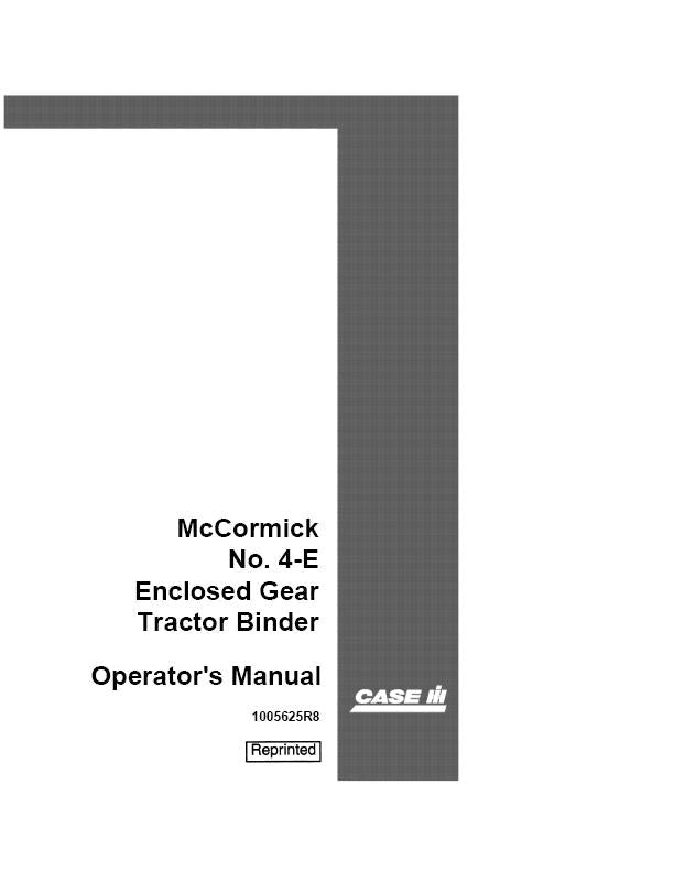 Case IH McCormick 4E Enclosed Gear Tractor Operator's Manual 1005625R8 - PDF File Download