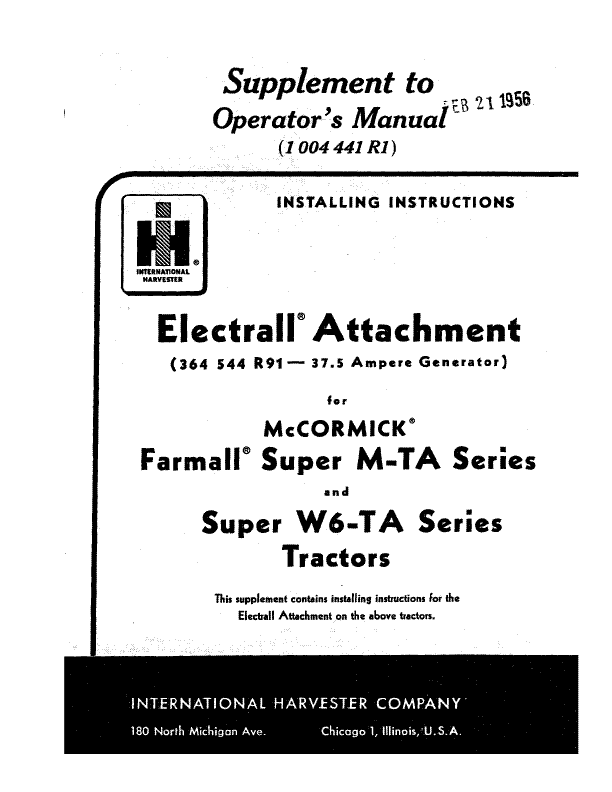 Case IH Supplement for M-TA, W6-TA Farmall Tractor Operator's Manual 1004444R2 - PDF File Download