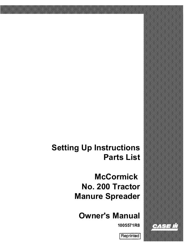 Case IH Tractor Manure McCormick 200 Operator's Manual 1005571R8 - PDF File Download