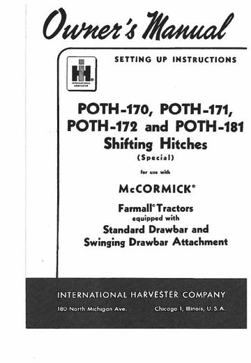 Case Poth 170,171,172,181 Shifting Hitch Operator's 1006542R6