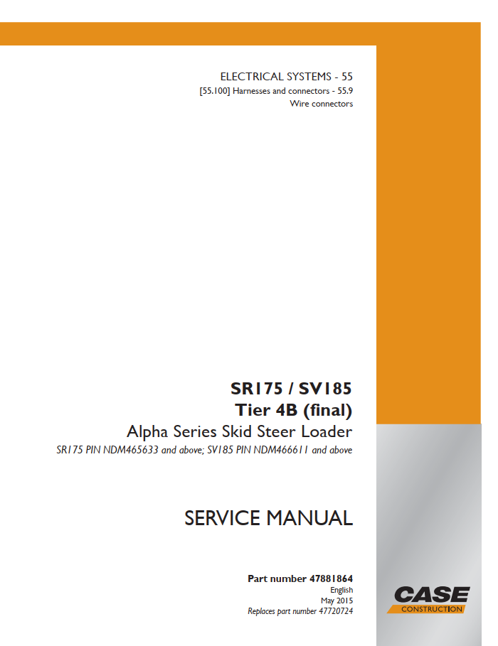 Case Alpha Series SR175 & SV185 Tier 4 Skid Steer Loader Service Manual PDF