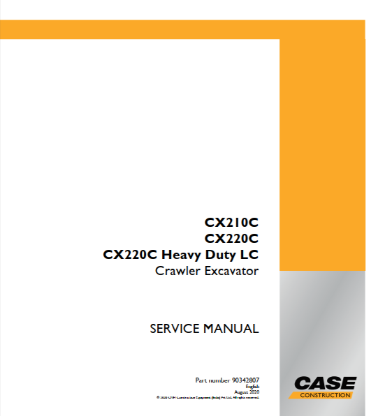 Case CX210C, CX220C Heavy Duty LC Crawler Excavator Standard version (Tier 3) Service Manual PDF