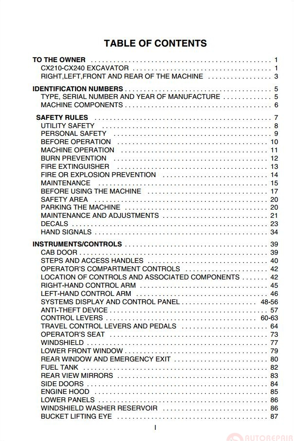 Case CX210, CX240 Excavator Operator Manual PDF