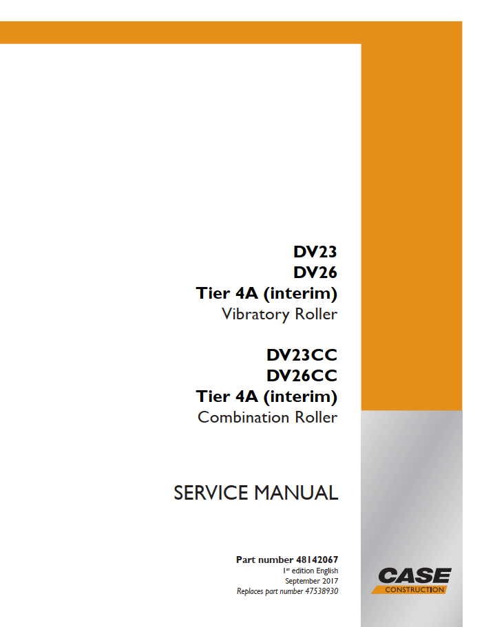 Case Combination Vibratory Roller DV23, DV26 Tier 4 Service Manual PDF