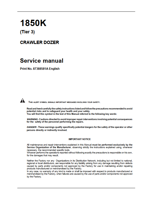 Case Crawler Dozer 1850K Tier 3 Service Manual PDF