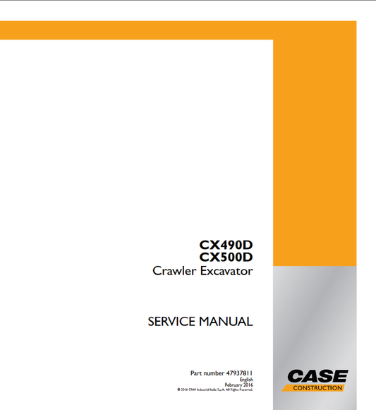 Case CX490D & CX500D Tier 3 Crawler Excavator Service Manual PDF