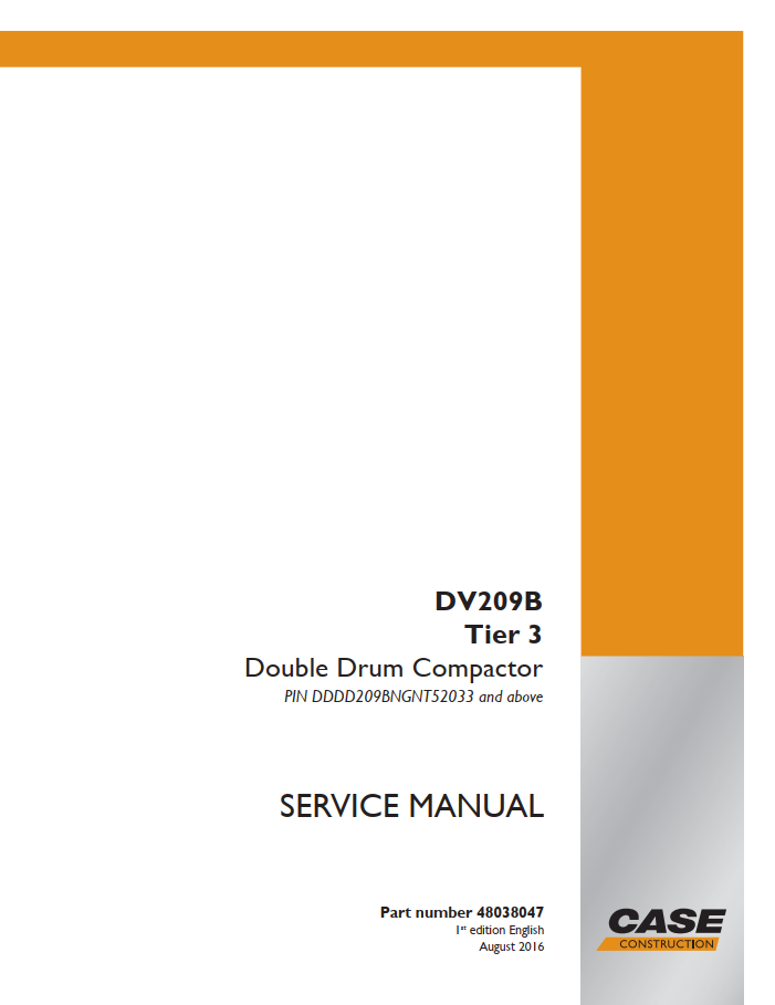 Case Double Drum Compactor DV209B Tier 3 Service Manual PDF
