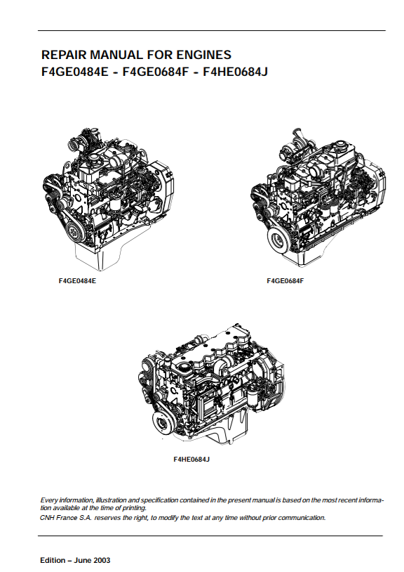 Case Engine CNH F4GE, F4HE Service Manual PDF