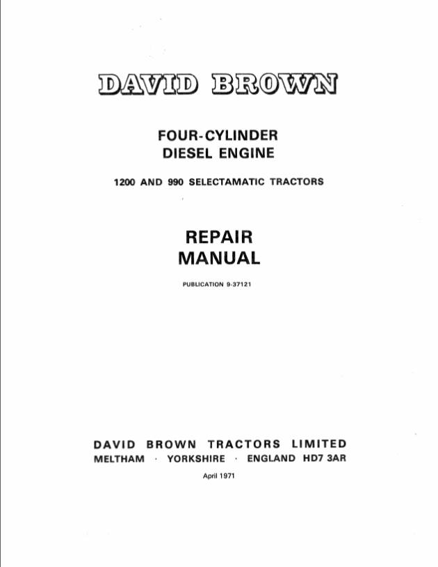 Case Engine David Brown 990 & 1200 Repair Manual PDF