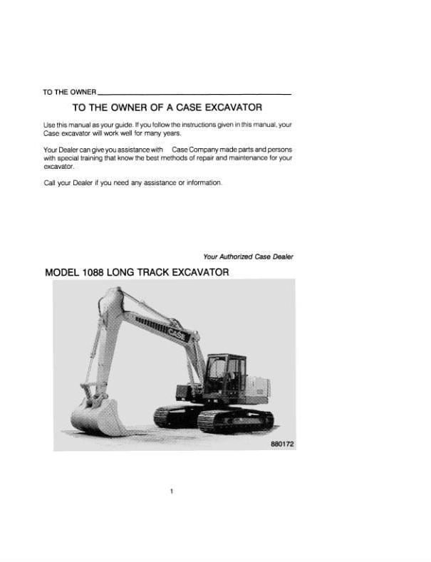 Case Excavator 1088 Operator Manual PDF