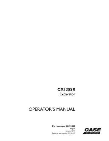 Case Excavator CX135SR Operator