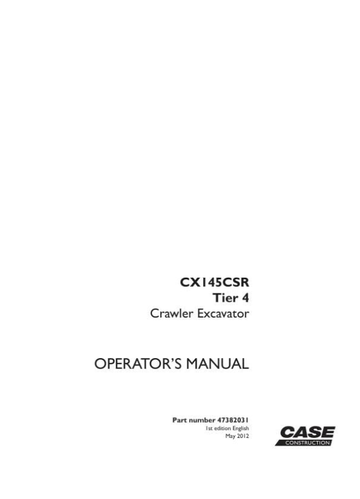 Case Excavator CX145CSR Tier 4 Operator