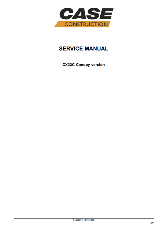 Case CX33C Mini Excavator Service Manual PDF – Repair & Maintenance Guide
