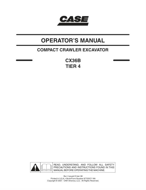 Case Excavator CX36B Tier 4 Operator Manual PDF